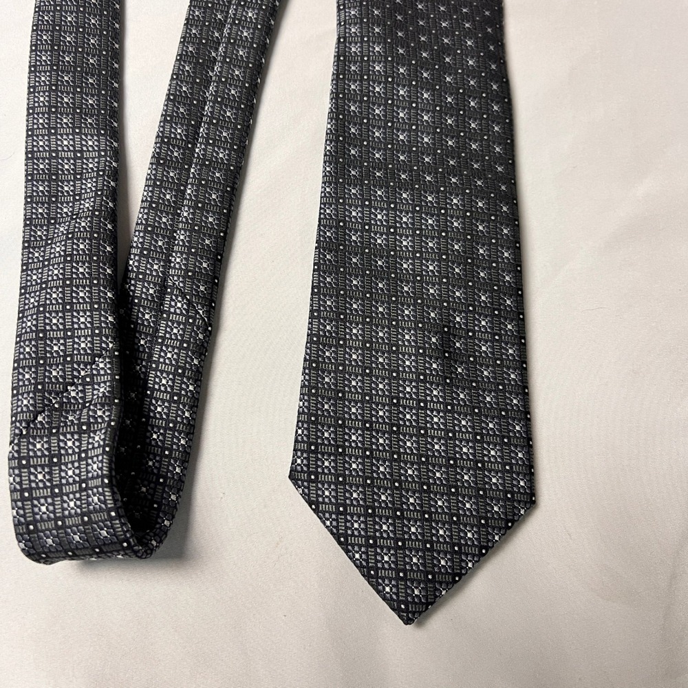 Stafford Tailored Culture Mens Black Silver Geometric Polyester Necktie Office